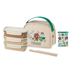 LocknLock x Line Friends DAILY Cotton Food Containers 3 Tier Lunch Box Bag Set - Picture 1 of 6