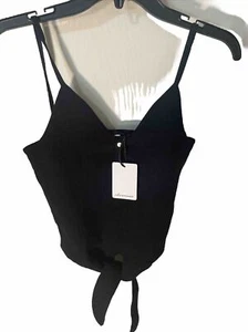 Olivaceous Cropped Ribbed Tank Top Black NWT Womens Medium Tie Front - Picture 1 of 12