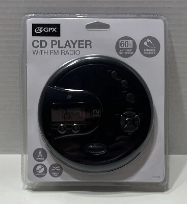 GPX Portable CD Player AntiSkip Protection FM Radio Stereo Earbuds Black - Image 1 of 2
