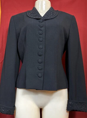 Zelda VTG Black Beaded Accents Cuffed Sleeve Blazer Size 8 WOWZER! - Image 1 of 4
