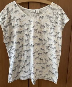 Tabitha Webb White Zebra Print 100% Cotton Sleeveless T Shirt Size XL Worn Once - Picture 1 of 5