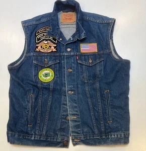LEViS Men Sz 46 Denim Biker Vest Jacket Harley Davidson Owners Patches  Vintage - Picture 1 of 10