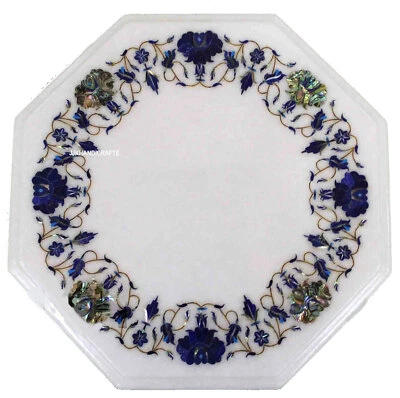 2'x2' Antique Multi Floral Design Marble Bedside Table Top Interior Home Decor  - Image 1 of 4