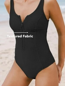 CUPSHE Women's One Piece Swimsuit Tummy Control Bathing Suit Zipper Front - Picture 1 of 5