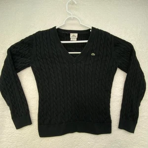Lacoste Size 42 Cotton V-Neck Black Cable Knit Sweater - Picture 1 of 9