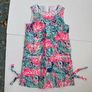 Lilly Pulitzer Kids Girls Dress Size 10 Pink Swan Print Shift Full Zip Side Ties - Picture 1 of 7