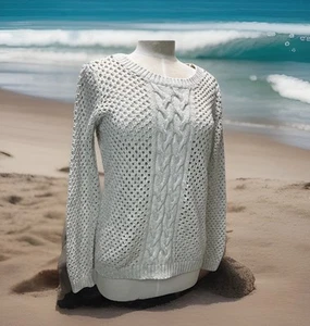 Tommy Bahama Baumwoll-Wollmischung Zopfmuster Pullover Damen L Fischer Relaxed Fit - Bild 1 von 13