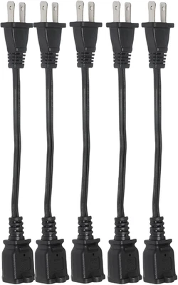 5 - Pack 8 Inch Short Extension Cord, 2 Prong 18AWG Power Cord Outlet Saver, NEM - Image 1 of 4