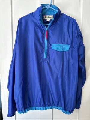 Vintage LL Bean 80s Retro 1/4 Zip Jacket Windbreaker ladies Size L Blue Green - Image 1 of 4