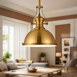 Industrial Vintage Pendant Light Antique Brass Barn Ceiling Light Kitchen Lamp - Picture 1 of 8