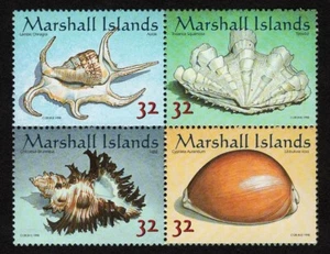 MARSHALL ISLANDS, SCOTT # 653, MNH BLOCK OF 4 SEA SHEELS (SEASHELLS) YEAR 1998 - Picture 1 of 2