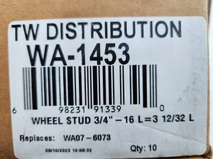 (10 Pack) Tw Distribution WA-1453 Wheel Stud 3/4" - 16 L = 3 12/32 L - Picture 1 of 1
