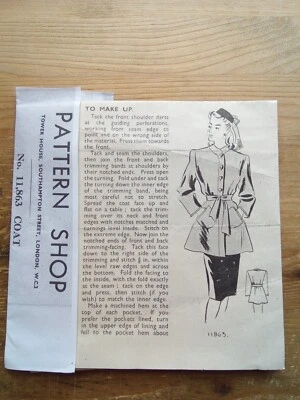 11863 Original 1940's Skirted Coat Jacket & Pockets Size 14 B32 Sewing Pattern - Image 1 of 2