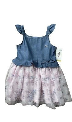 Girl’s Summer Dress Denim Pink Floral Girl’s Calvin Klein Dress Size 5, 5T - Image 1 of 4