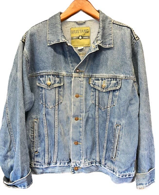 Mustang Denim Trucker Jacket Mens Size XL Faded American Biker Workwear - Image 1 of 4