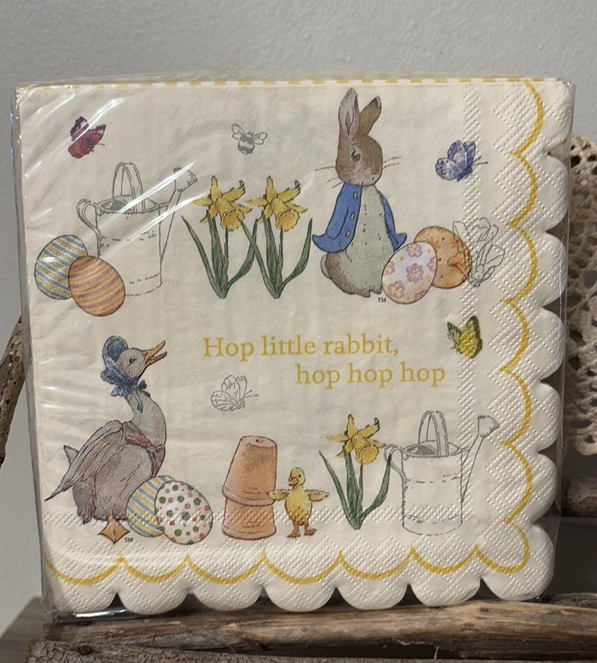 NEW MERI MERI PETER RABBIT HOP LITTLE RABBIT HOP HOP HOP 13 X 13 NAPKINS - Image 1 of 4