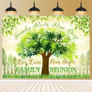 9x6ft Family Reunion Backdrop Tree Leaves Deep Roots Banner Party Decoration - Picture 1 of 7