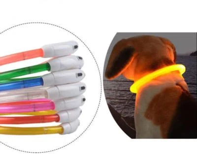 NEW TECH JUNKIES TUBE RECHARGEABLE LED GLOW COLLAR dog pet safety light-up flashing SIZE-ABLE