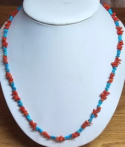 CORAL*TURQUOISE*BEADED*NECKLACE*NATIVE AMERICAN*VINTAGE*31 INCHES* - Picture 1 of 4