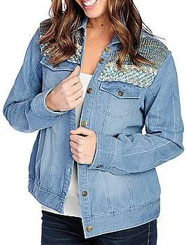 NUEVO KAKTUS/OSO Informal Elastizado Denim Puño Mangas Chaqueta con Suéter Tejido Ribete M Foto 1 de 1