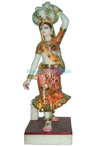 Statua scultura dama donna indiana vintage in marmo ornamenti decorativi statuina - Foto 1 di 3