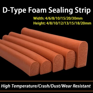 D-Type Solid Silicone Foam Sealing Strip For Cabinet Door Sealing 4mm-30mm Width - Picture 1 of 19