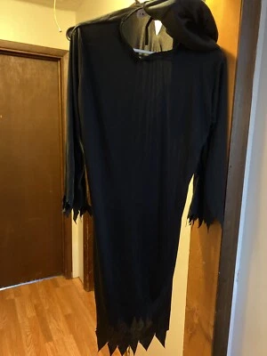 Disfraz de Halloween Esqueleto Negro, Segador, Bata de Miedo Ghoul y Máscara de Capucha Negra Foto 1 de 4