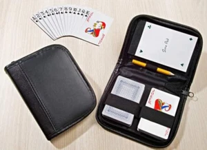 Spielkarten-Set im Kunstleder Etui | Pokerkarten Romme Skat | 108 Plastikkarten - Picture 1 of 1