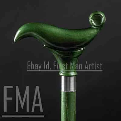 Bastón de madera con mango de cabeza Derby verde para adultos bastón regalo Foto 1 de 4