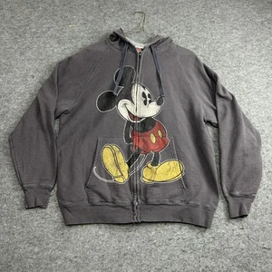 Disney Mickey Mouse Hoodie Mens Large Gray Full Zip Disney Parks Hanes Nano - Picture 1 of 6