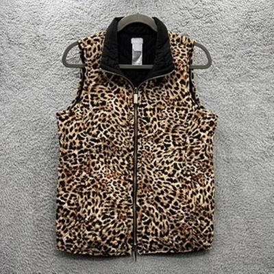 Chico's Size 0 (Small) NWOT Leopard Print Quilted Vest Fill Zip Soft Warm Style - Image 1 of 4