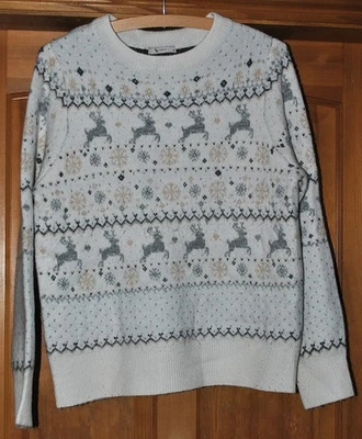 Women's white & grey reindeer Christmas jumper by TU at Sainsbury's size 14 - Image 1 of 4
