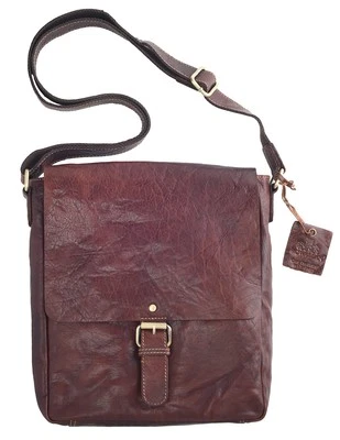 Men's Women's Vintage Buffalo Leather Cross Body Shoulder Bag Handbag Brown Tan - Image 1 of 2