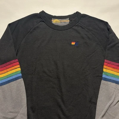 Sudadera con manga Aviator Nation Rainbow Stitch negra gris ribete para mujer talla M Foto 1 de 4