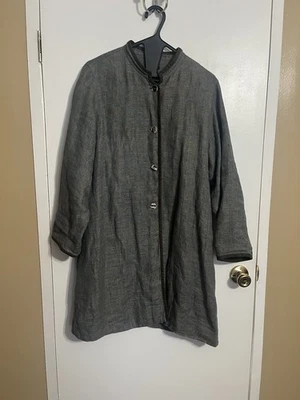 Vivid Brand 100% Linen Long Coat Jacket, With Shell Buttons Blue/Gray - Image 1 of 4
