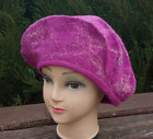 Womens Felted Fuchsia Merino Wool Beret Hat.Warm Winter Hat.Fashion Womens Hat