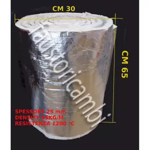 PANNELLO ISOLANTE IN FIBRA CERAMICA CON ALLUMINIO 1200°C CM 30X62 CALDAIE STUFE - Picture 1 of 2