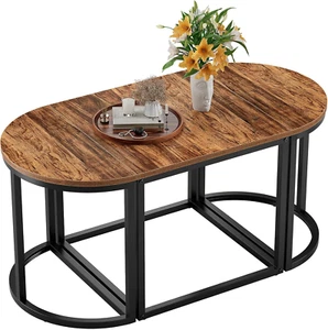 Coffee Table Oval 3Pcs Set, Modern Living Room Table with 2 End Tables, Small Ce - Picture 1 of 12