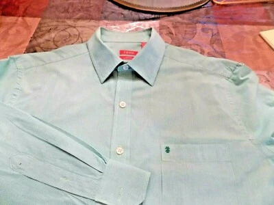 IZOD SLIM FIT SHIRT GREEN/WHITE PINSTRIPE POCKET WITH LOGO SIZE L DRESS/CASUAL - Image 1 of 4