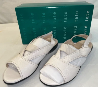 Zapato para mujer David Tate, Swish blanco con sandalia de cuero granulado NUEVO Foto 1 de 4