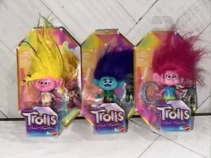 Mattel Trolls 3 Band Together 2023 Viva, Branch, Poppy, piccole bambole 3" NUOVE - Foto 1 di 4
