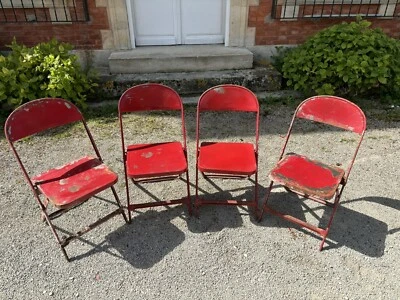 4 Chaises Pliantes GRUNGO British chaise Acier industrielle vintage Art Déco - Photo 1/4