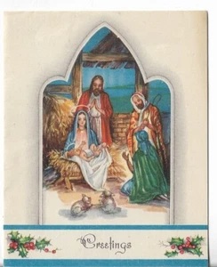 Used Vtg Christmas Card-approx 4x5" Religious Nativity Scene - Picture 1 of 3