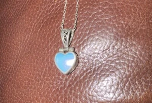 Sterling Silver Blue Stone Reversible Small Heart Pendant Necklace - Picture 1 of 5