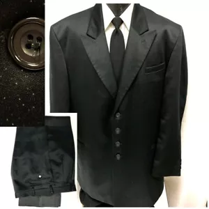 Vtg 50's Style Falcone BLACK 4 Btn Peak Lapel Shiny GOLD FLECK Rockabilly Suit - Picture 1 of 9
