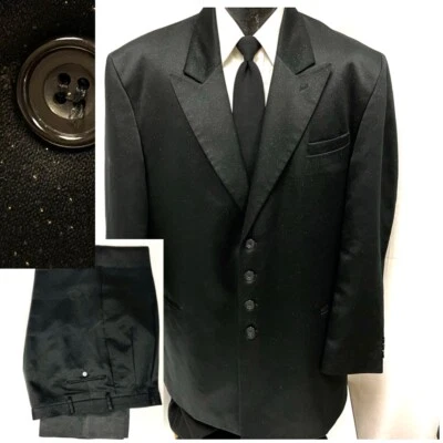 Vtg 50's Style Falcone BLACK 4 Btn Peak Lapel Shiny GOLD FLECK Rockabilly Suit - Image 1 of 4