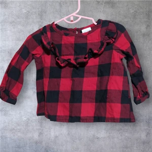 OKIE DOKIE Red Black Buffalo Check Ruffle Top Baby Size 9 Month (6-9 months) - Picture 1 of 5