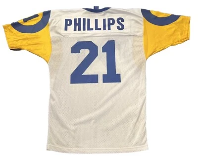 Camiseta deportiva de Los Angeles Rams Lawrence Phillips para hombre talla 40 Champion blanca vintage Foto 1 de 4