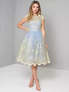 Vestido de encaje barroco azul Chi London UK8 EUR36 US4 - Imagen 1 de 5