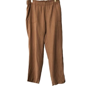 Anthropologie Cartonnier Dress Pants Medium Caramel Brown Linen Elastic Waist - Picture 1 of 6